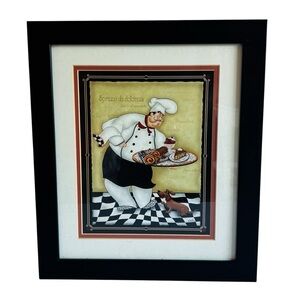 Vintage Italian Chef and Dachshund Dog Gourmet Food Kitchen Wall Matted Framed